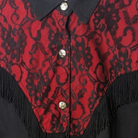 Western Unconventional Lace Button Top Fringe VTG Country Ozark Mountain Jean - Picture 2 of 5